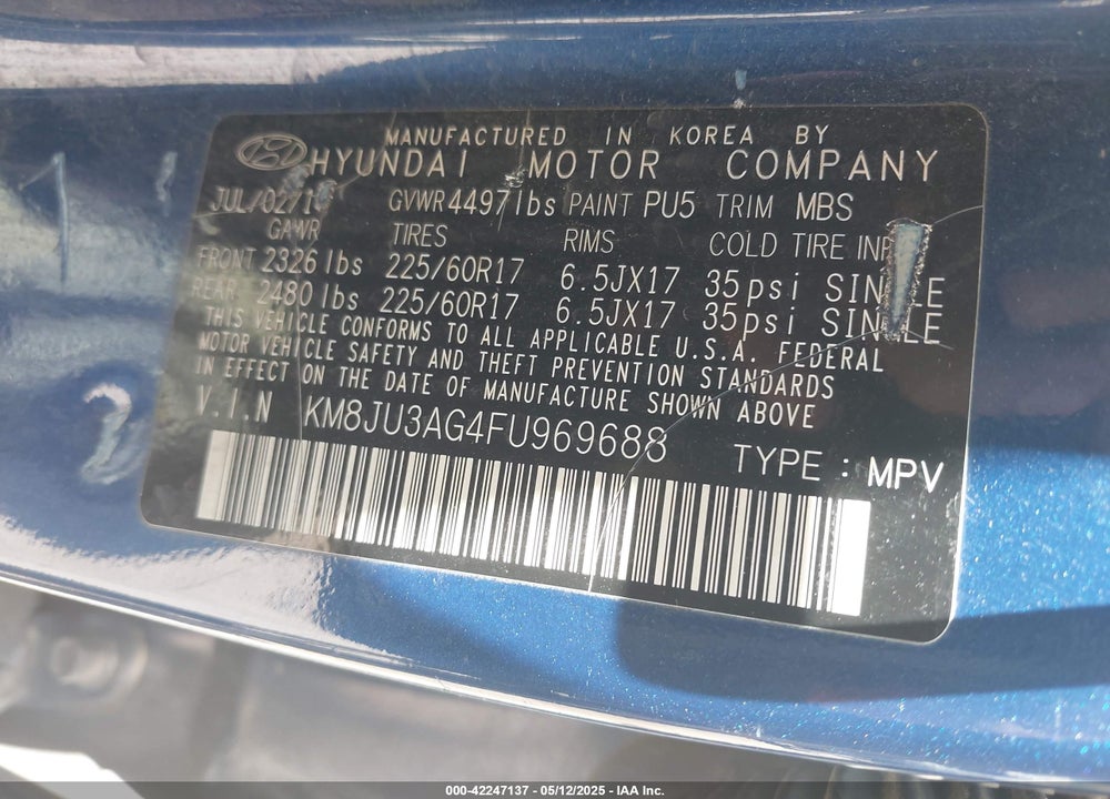 2015 HYUNDAI TUCSON VIN: KM8JU3AG4FU969688