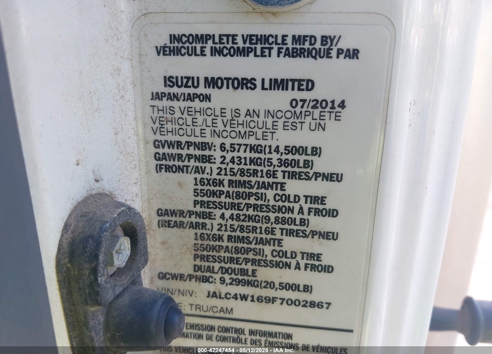 2015 ISUZU NPR DSL REG AT VIN: JALC4W169F7002867
