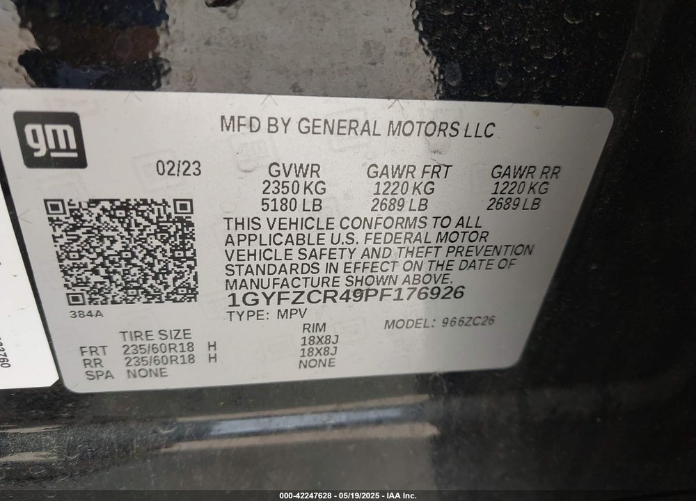 2023 CADILLAC XT4 FWD PREMIUM LUXURY VIN: 1GYFZCR49PF176926