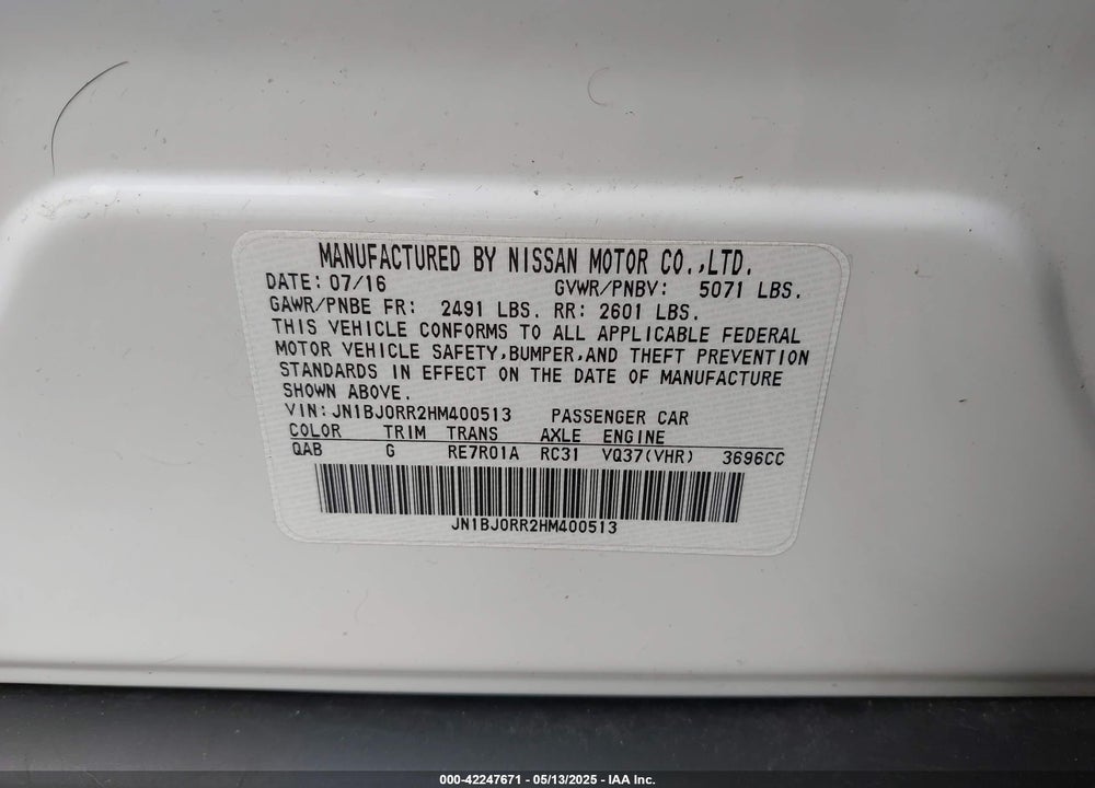 2017 INFINITI QX50 VIN: JN1BJ0RR2HM400513