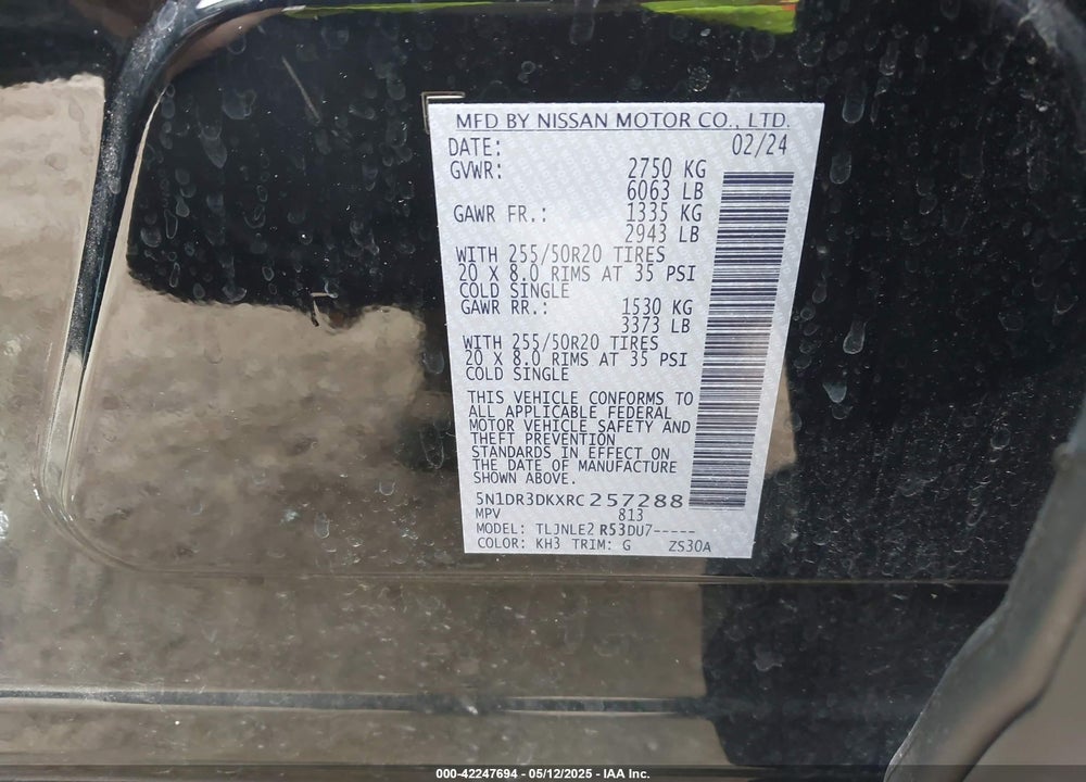 2024 NISSAN PATHFINDER VIN: 5N1DR3DKXRC257288
