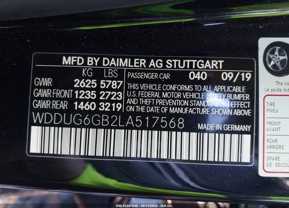 2020 MERCEDES-BENZ S 450 VIN: WDDUG6GB2LA517568