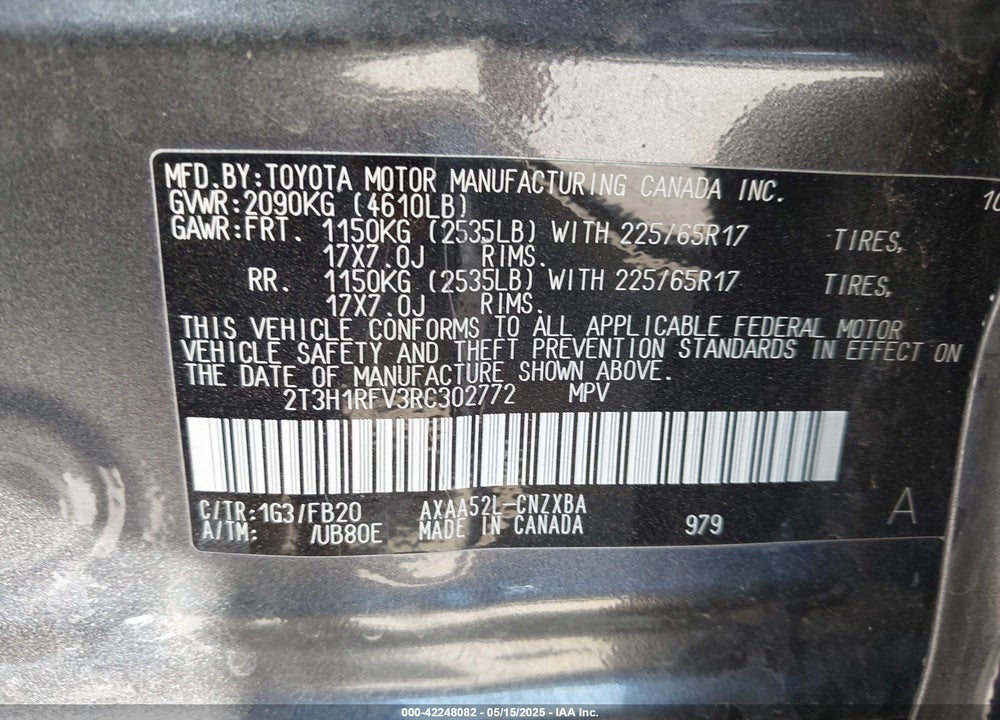 2024 TOYOTA RAV4 LE VIN: 2T3H1RFV3RC302772