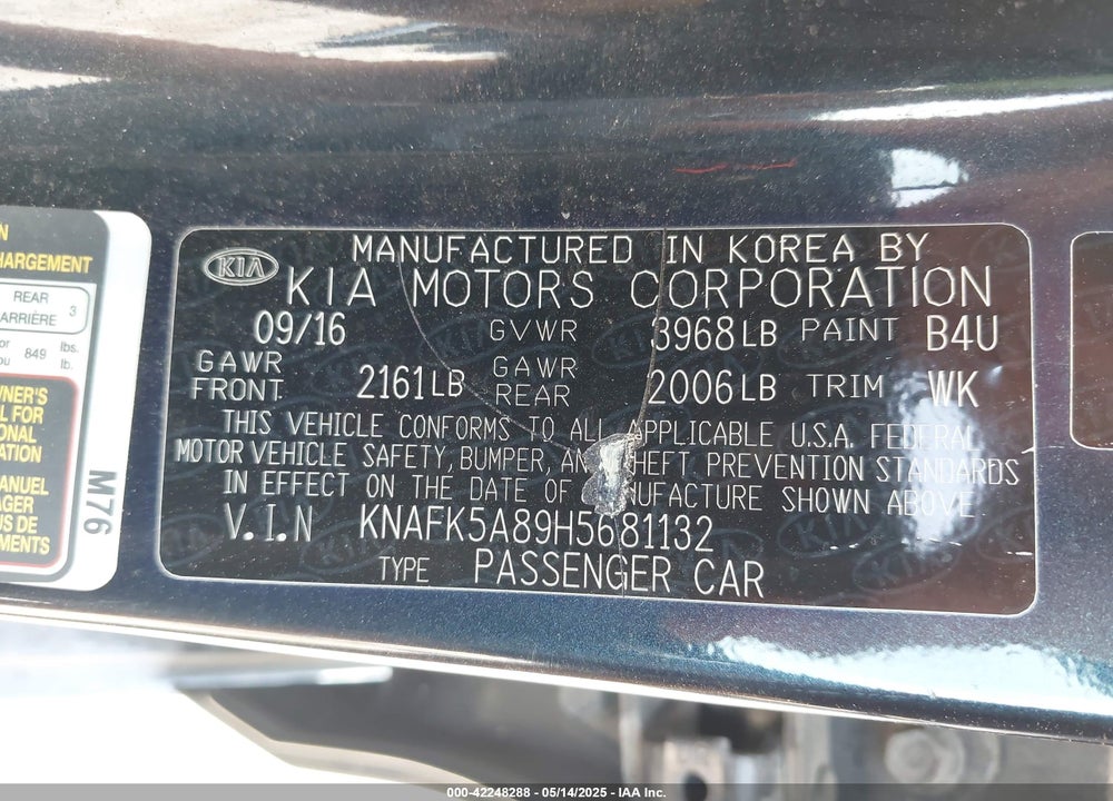 2017 KIA FORTE VIN: KNAFK5A89H5681132