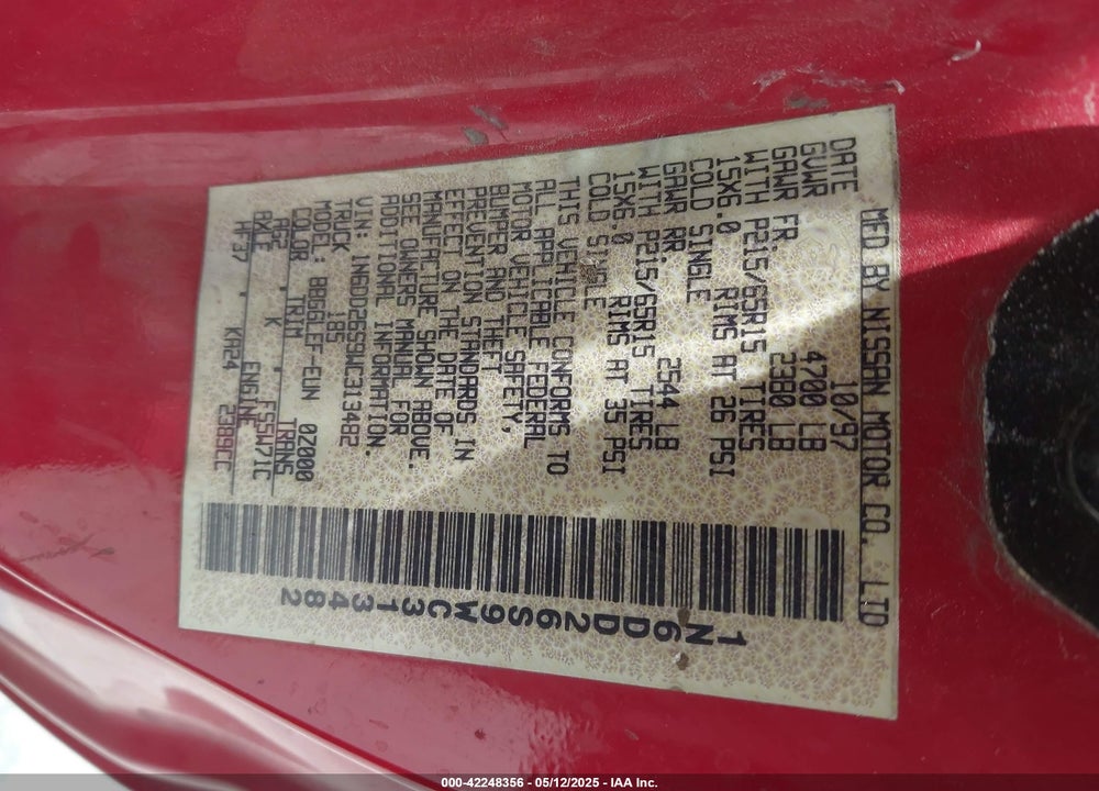 1998 NISSAN FRONTIER SE/XE VIN: 1N6DD26S9WC313482