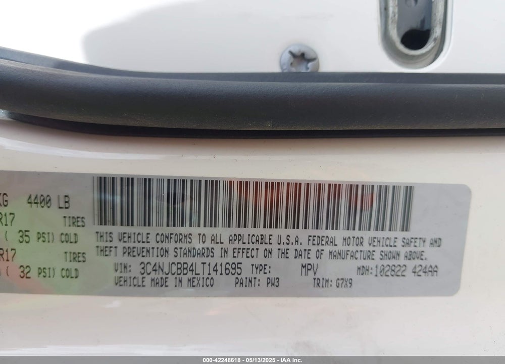 2020 JEEP COMPASS VIN: 3C4NJCBB4LT141695