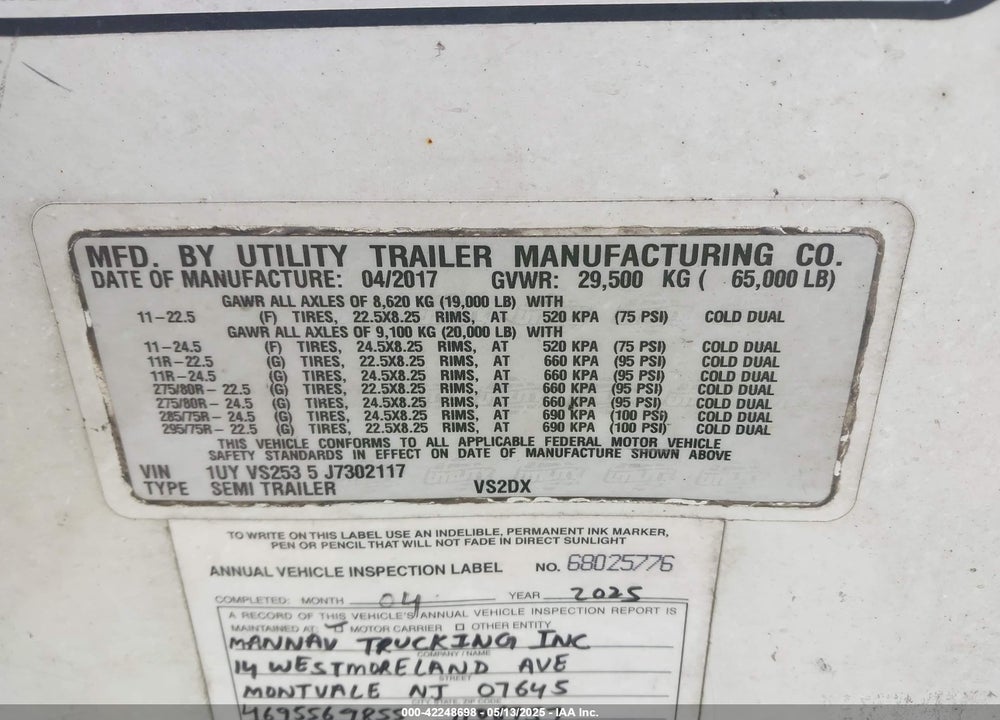 2018 UTILITY TRAILER MFG UNKNOWN VIN: 1UYVS2535J7302117