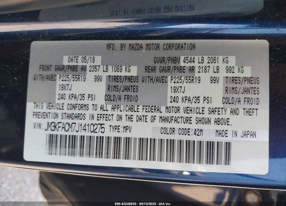 2018 MAZDA CX-5 VIN: JM3KFACM7J1410275