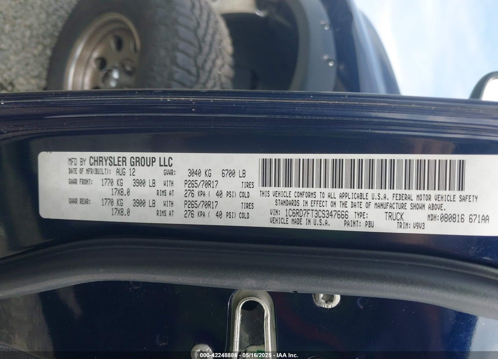 2012 RAM 1500 VIN: 1C6RD7FT3CS347666