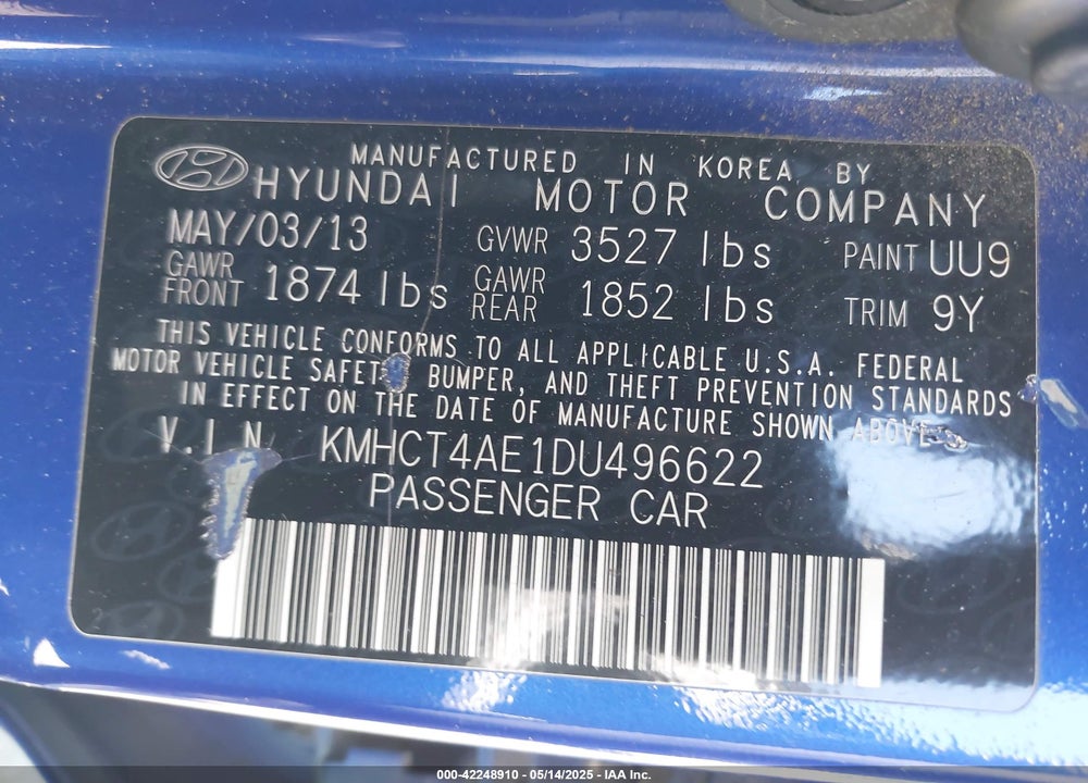 2013 HYUNDAI ACCENT GLS VIN: KMHCT4AE1DU496622
