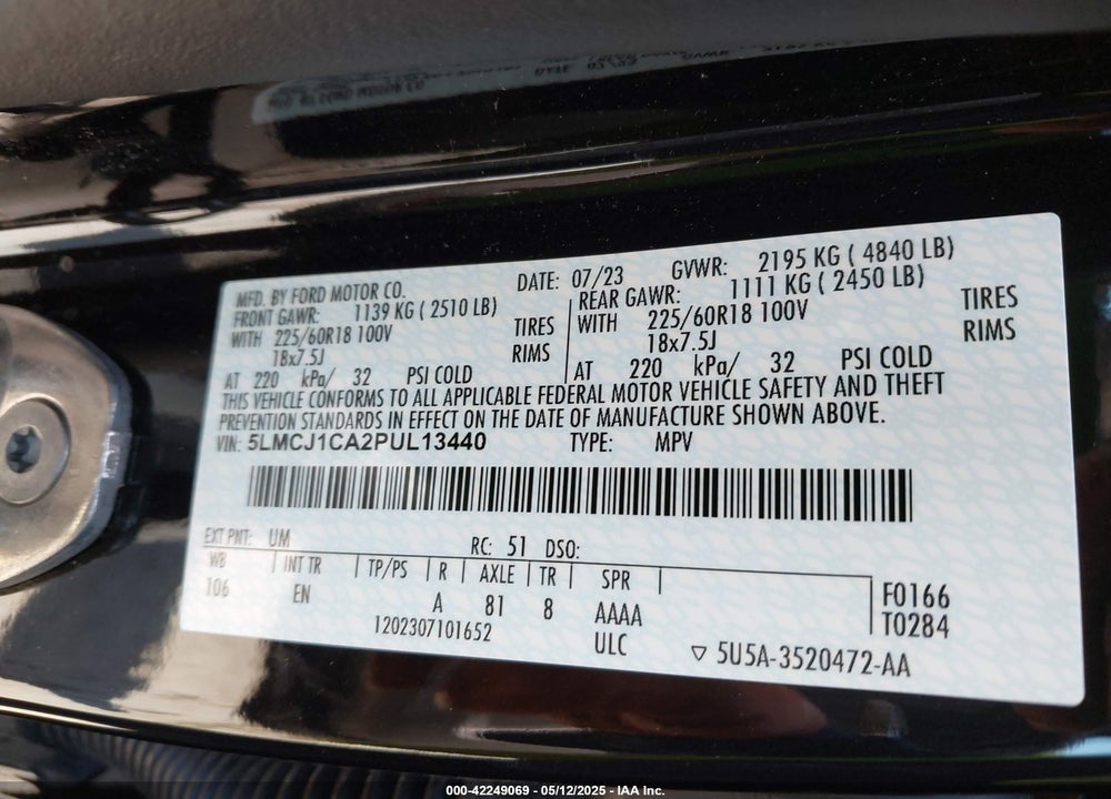 2023 LINCOLN CORSAIR VIN: 5LMCJ1CA2PUL13440