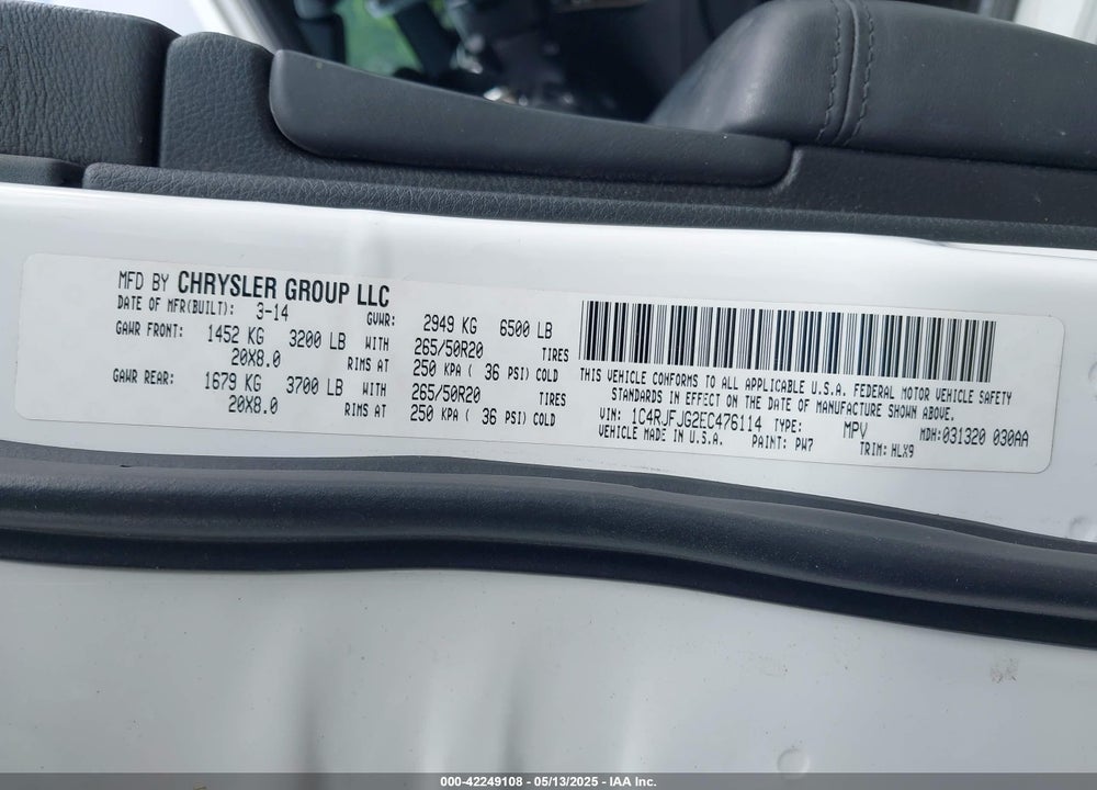 2014 JEEP GRAND CHEROKEE SUMMIT VIN: 1C4RJFJG2EC476114