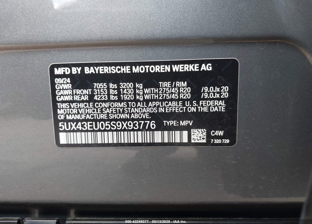 2025 BMW X5 PHEV XDRIVE50E VIN: 5UX43EU05S9X93776