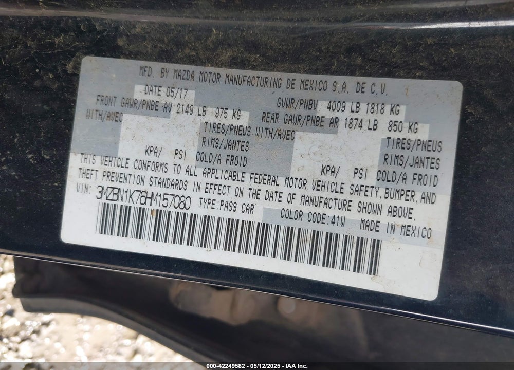 2017 MAZDA 3 VIN: 3MZBN1K76HM157080