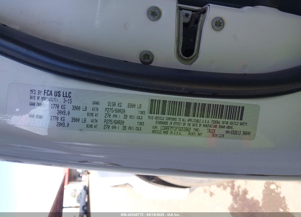 2015 RAM 1500 SPORT VIN: 1C6RR7MT2FS653962