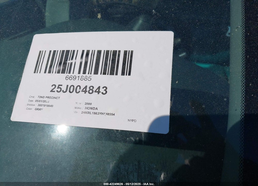 2000 HONDA ODYSSEY VIN: 2HKRL1863YH548554