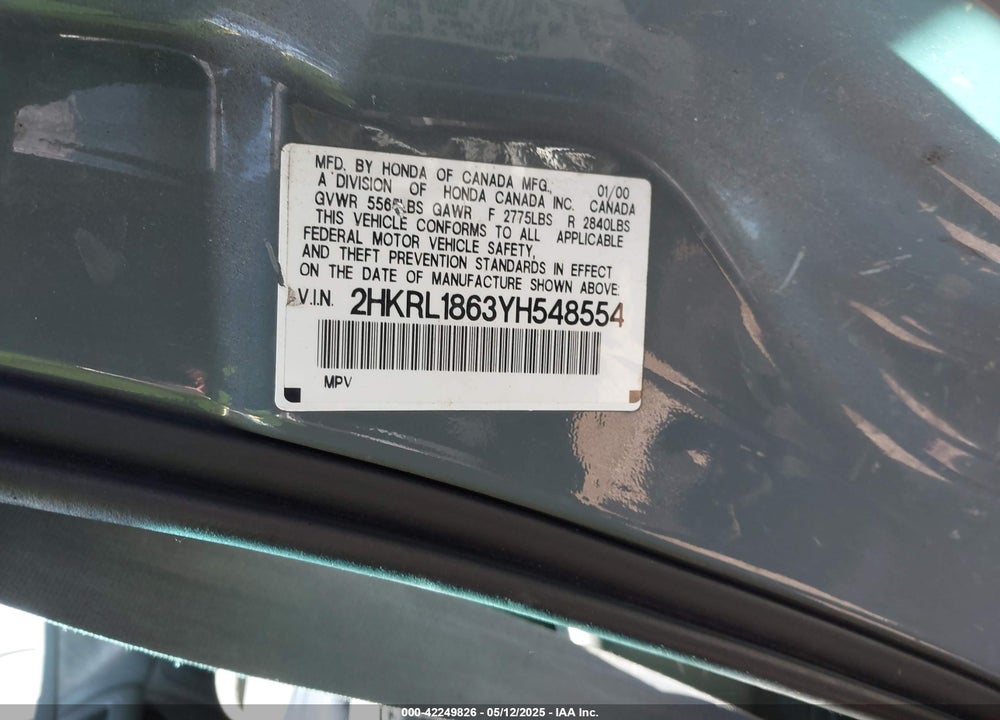 2000 HONDA ODYSSEY VIN: 2HKRL1863YH548554