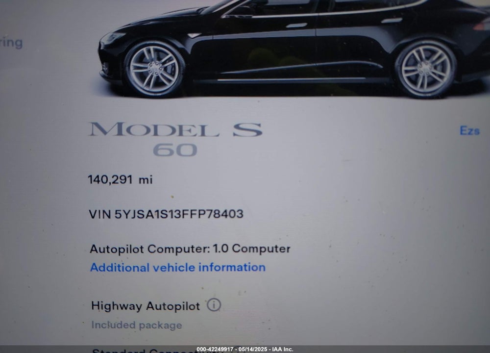 2015 TESLA MODEL S 60/70/85 VIN: 5YJSA1S13FFP78403