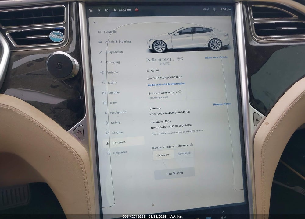 2012 TESLA MODEL S SIGNATURE VIN: 5YJSA1CN8CFP02687