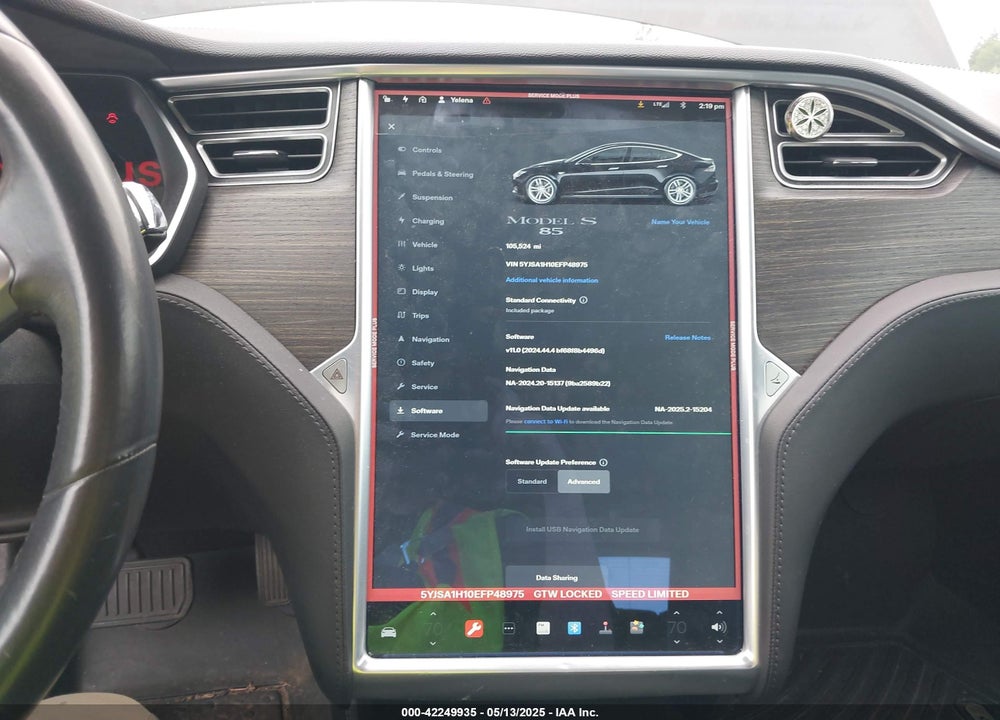 2014 TESLA MODEL S P85 VIN: 5YJSA1H10EFP48975
