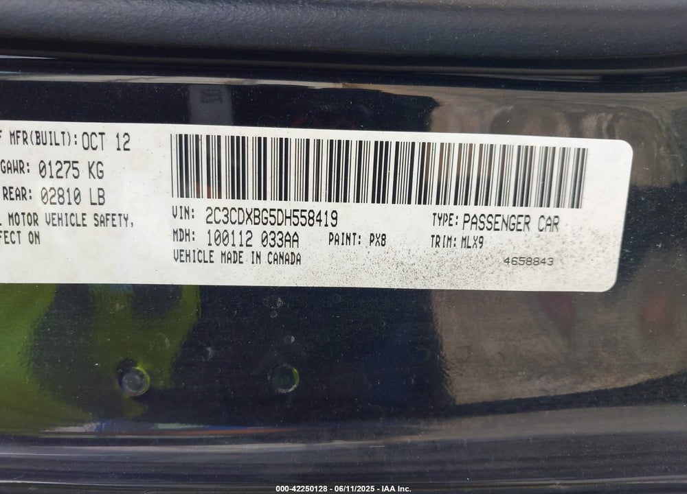 2013 DODGE CHARGER VIN: 2C3CDXBG5DH558419