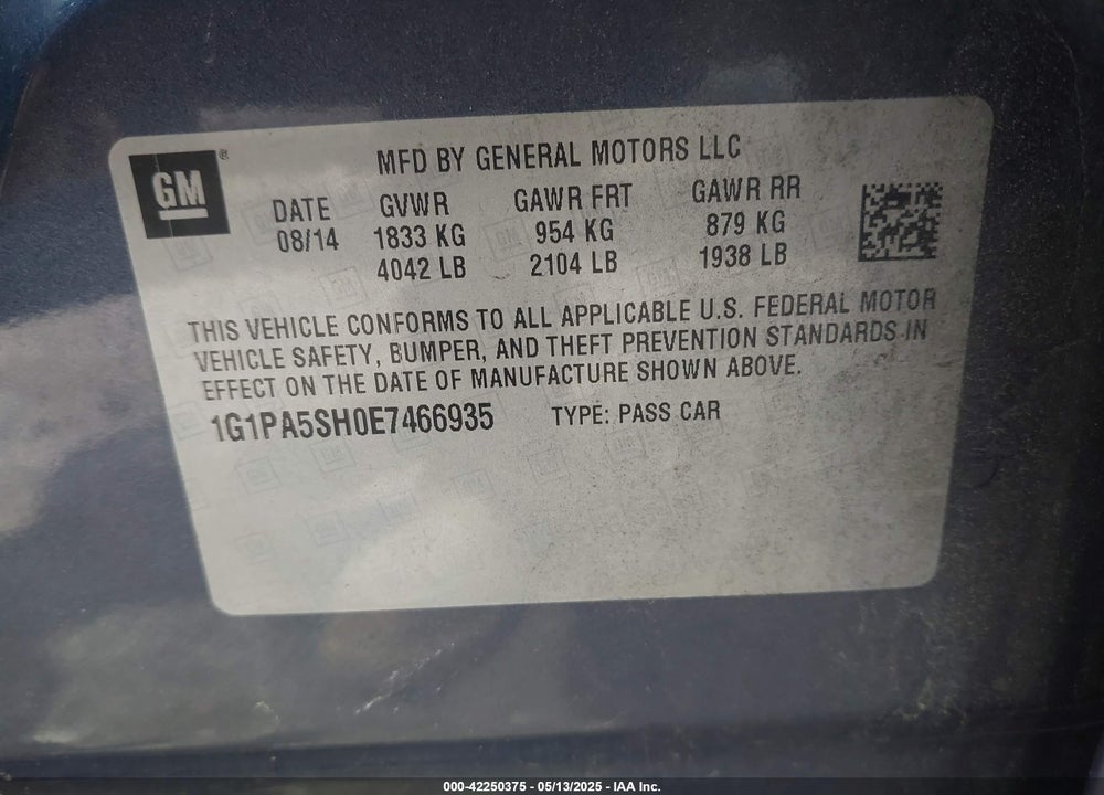2014 CHEVROLET CRUZE VIN: 1G1PA5SH0E7466935