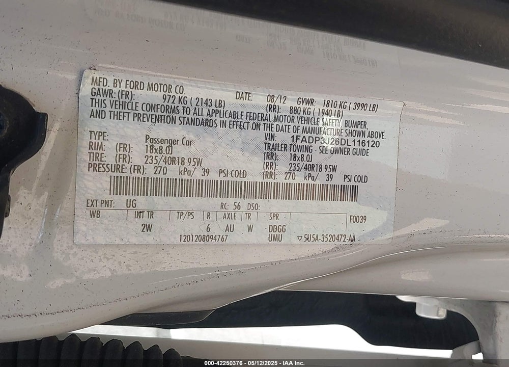 2013 FORD FOCUS VIN: 1FADP3J26DL116120