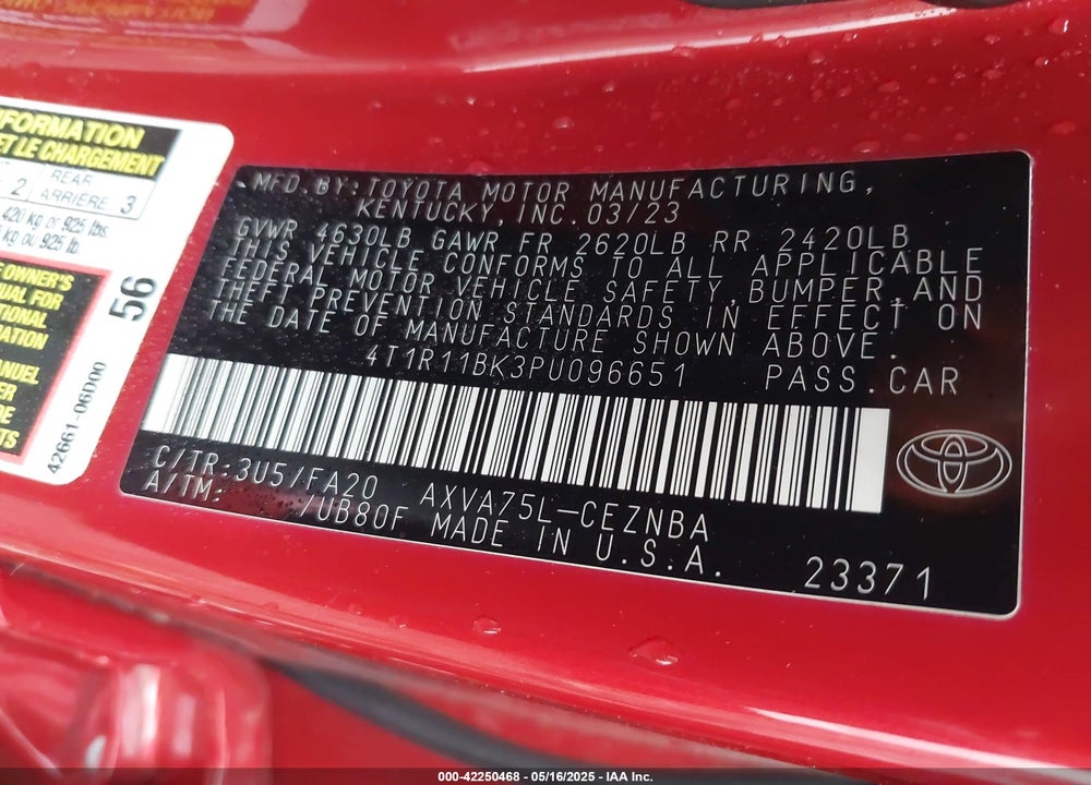 2023 TOYOTA CAMRY LE VIN: 4T1R11BK3PU096651