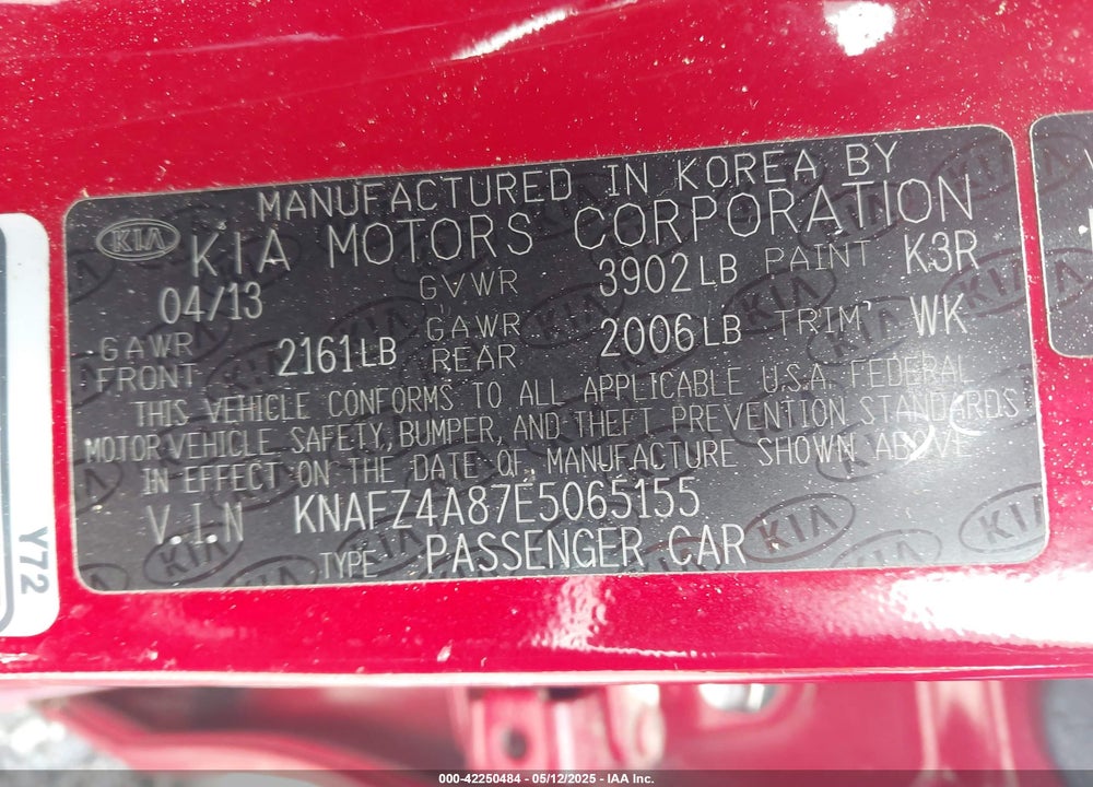 2014 KIA FORTE VIN: KNAFZ4A87E5065155