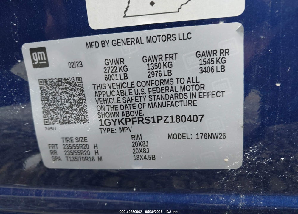 2023 CADILLAC XT6 VIN: 1GYKPFRS1PZ180407