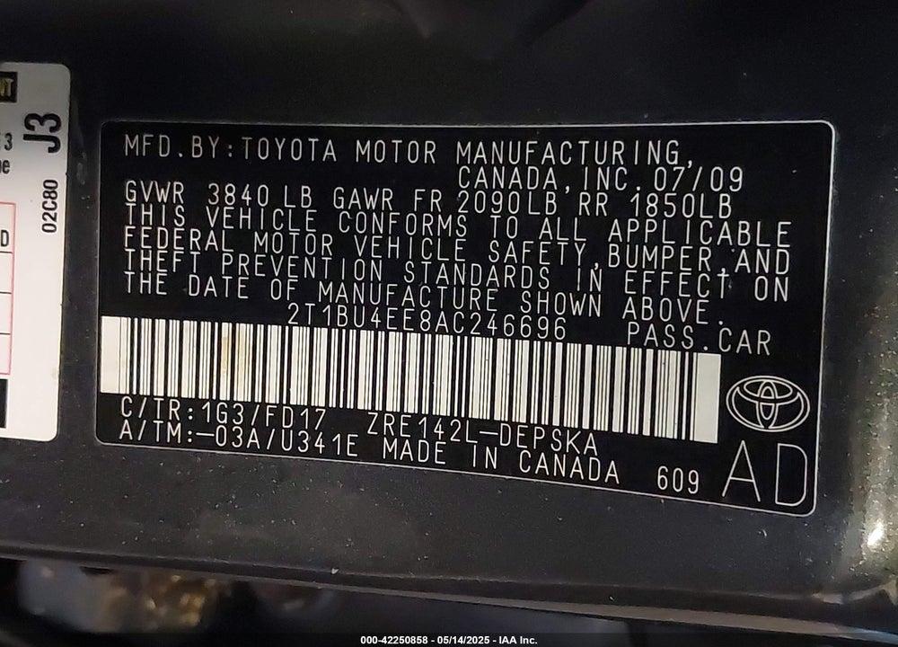 2010 TOYOTA COROLLA S VIN: 2T1BU4EE8AC246696