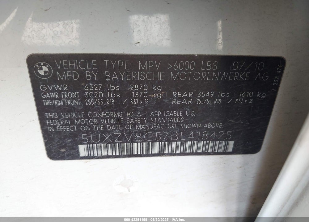 2011 BMW X5 VIN: 5UXZV8C57BL418425