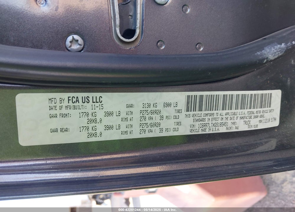 2016 RAM 1500 VIN: 1C6RR7LTXGS185451