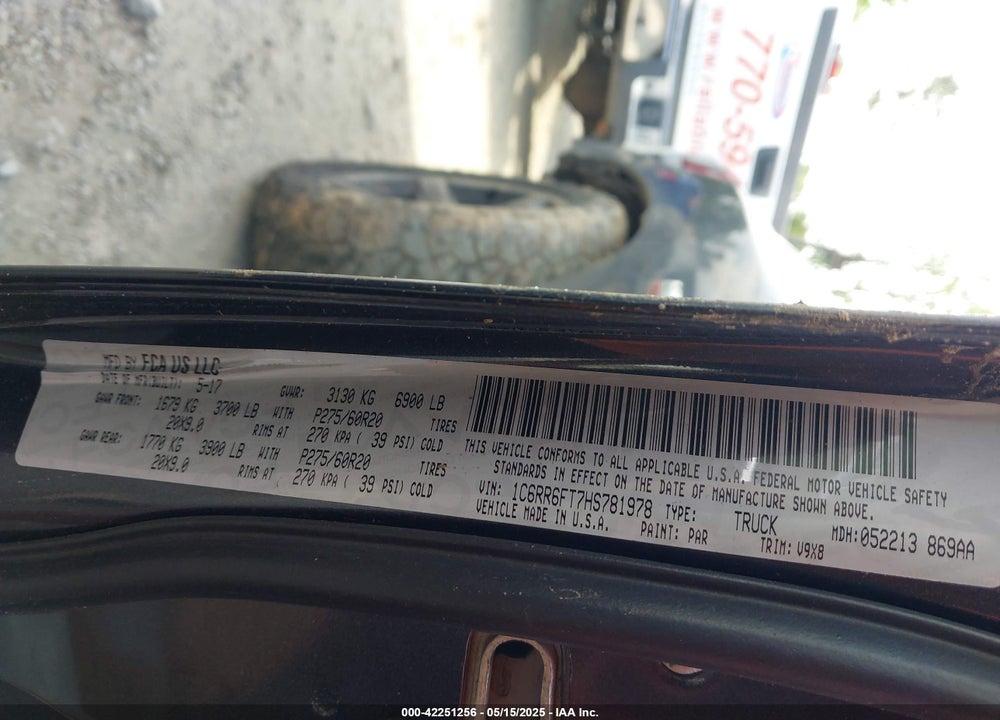 2017 RAM 1500 VIN: 1C6RR6FT7HS781978