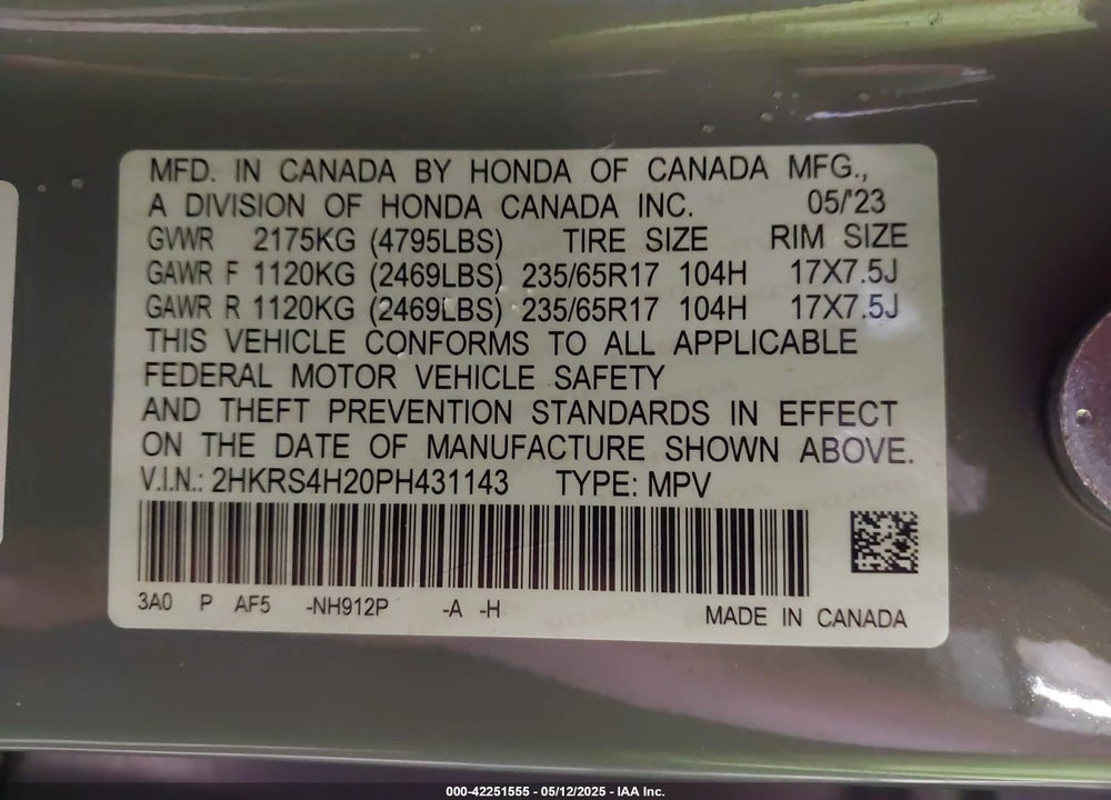 2023 HONDA CR-V LX AWD VIN: 2HKRS4H20PH431143
