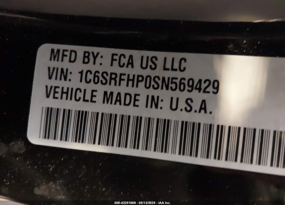 2025 RAM 1500 VIN: 1C6SRFHP0SN569429