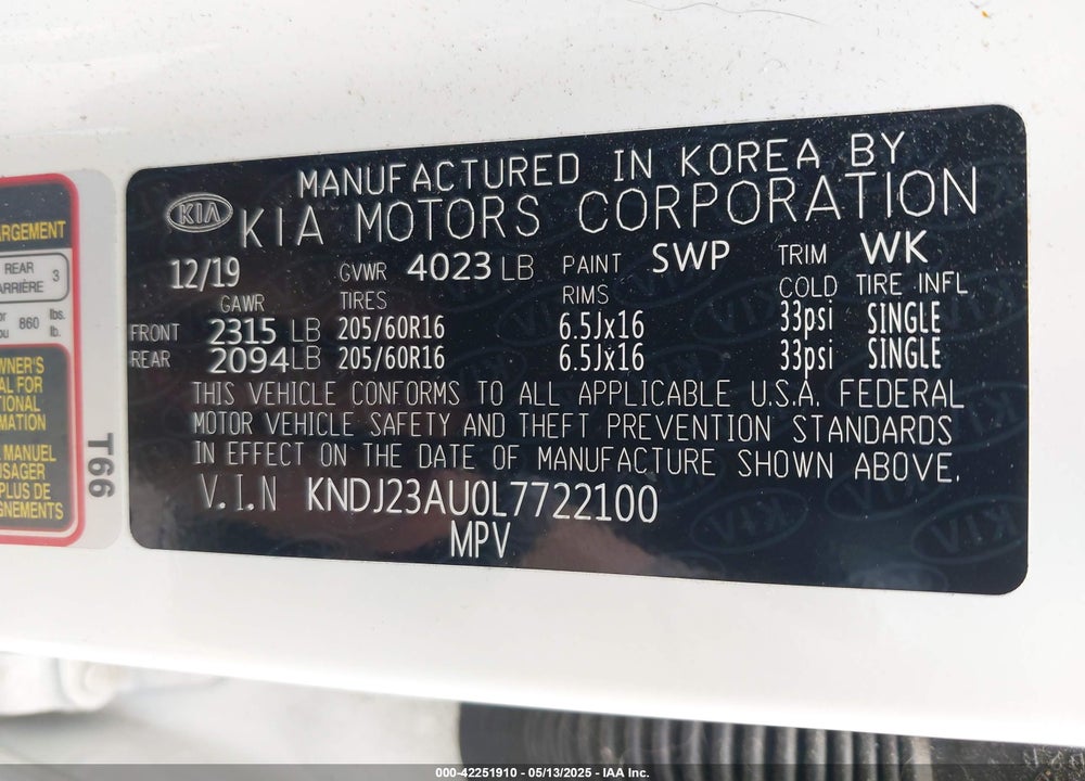 2020 KIA SOUL VIN: KNDJ23AU0L7722100