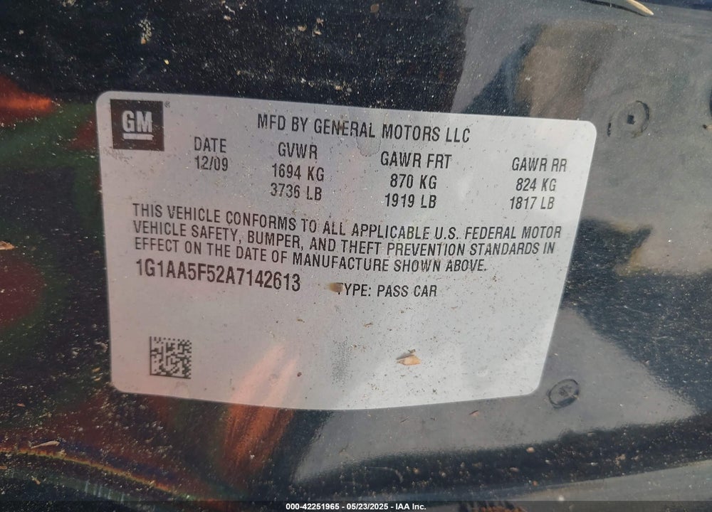 2010 CHEVROLET COBALT LS VIN: 1G1AA5F52A7142613
