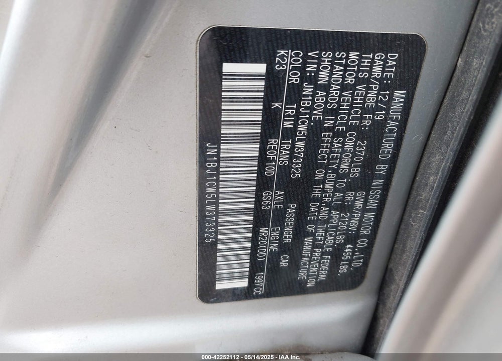 2020 NISSAN ROGUE SPORT VIN: JN1BJ1CW5LW373325