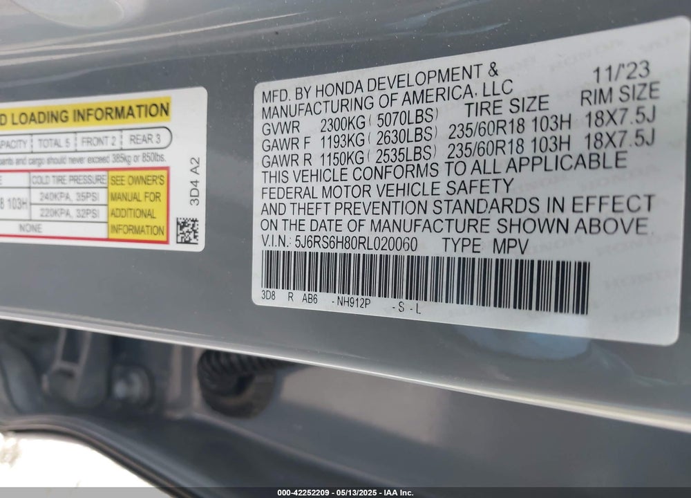 2024 HONDA CR-V HYBRID VIN: 5J6RS6H80RL020060