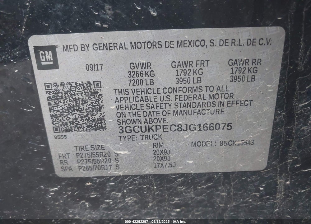 2018 CHEVROLET SILVERADO 1500 VIN: 3GCUKPEC8JG166075