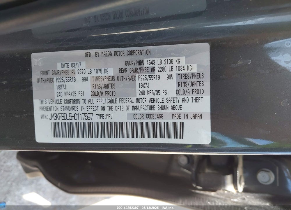 2017 MAZDA CX-5 GRAND TOURING VIN: JM3KFBDL5H0117597