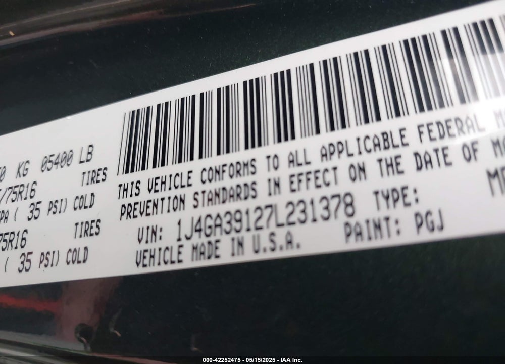 2007 JEEP WRANGLER / VIN: 1J4GA39127L231378
