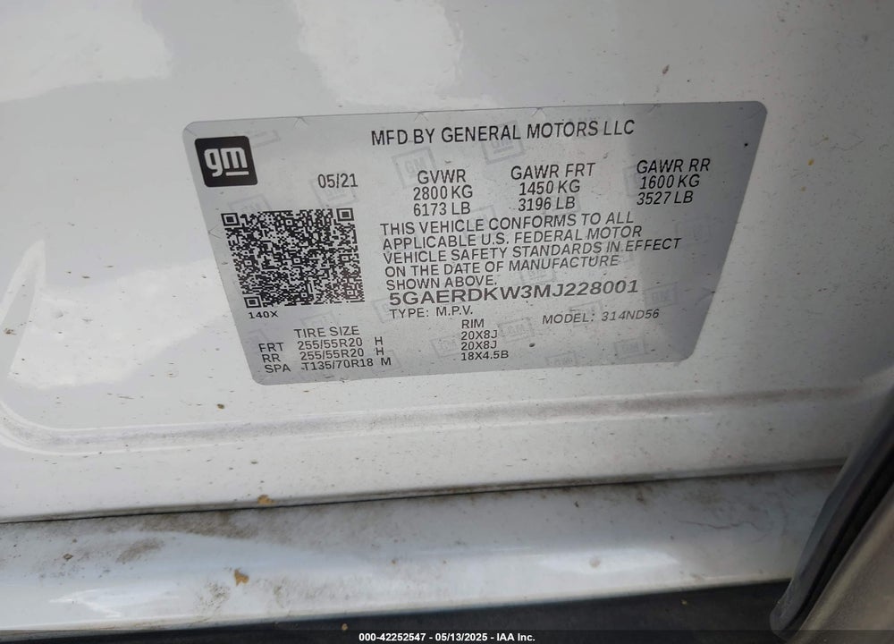 2021 BUICK ENCLAVE FWD AVENIR VIN: 5GAERDKW3MJ228001