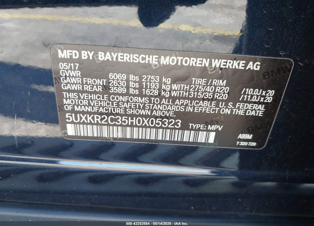 2017 BMW X5 VIN: 5UXKR2C35H0X05323