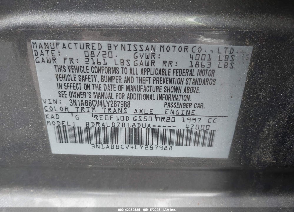 2020 NISSAN SENTRA VIN: 3N1AB8CV4LY287988