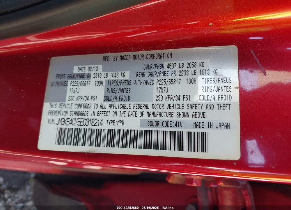 2014 MAZDA CX-5 VIN: JM3KE4CY5E0318214