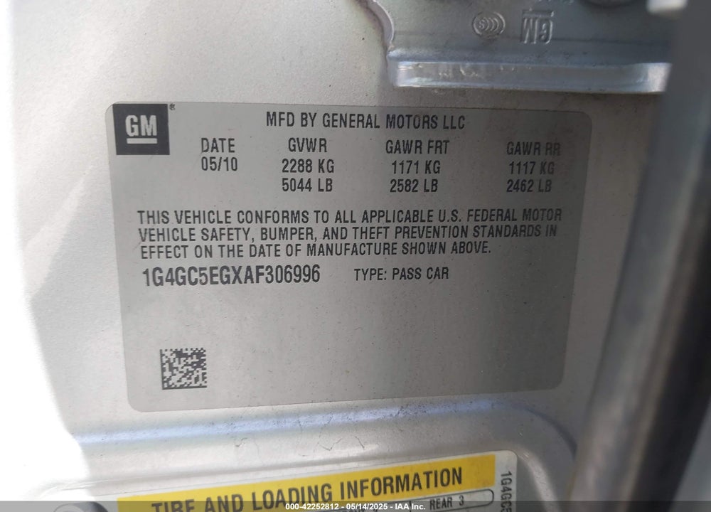 2010 BUICK LACROSSE VIN: 1G4GC5EGXAF306996