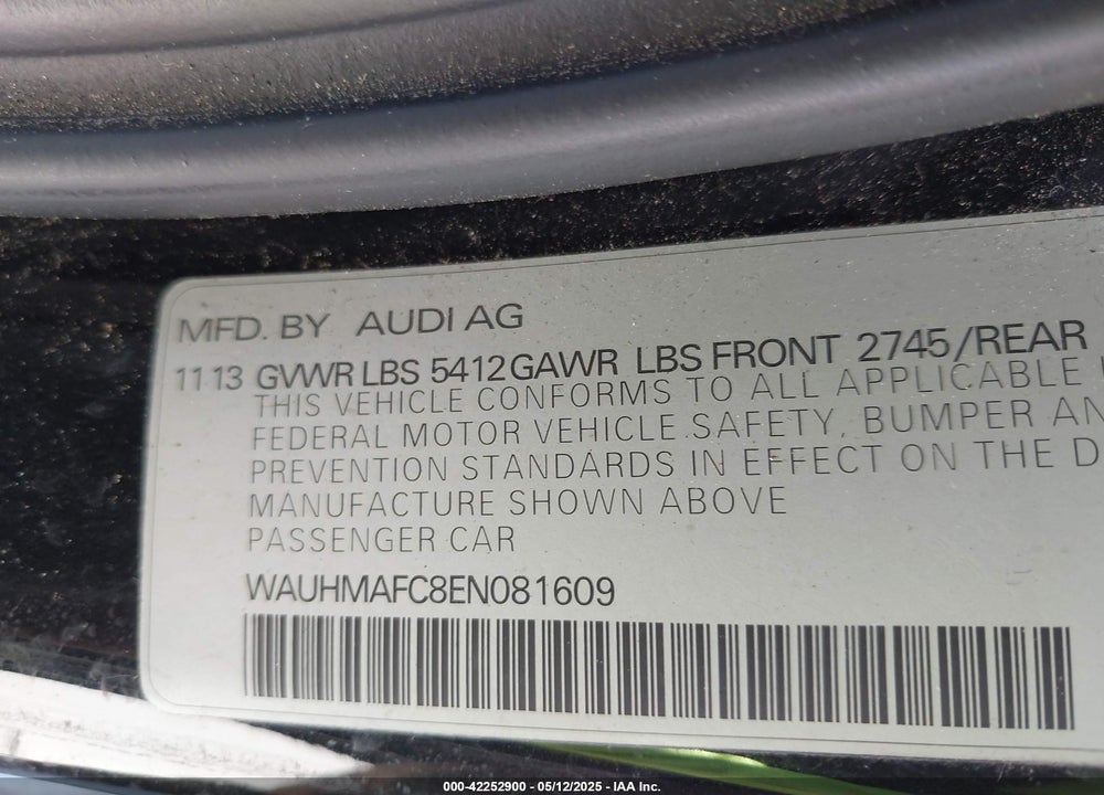 2014 AUDI A6 3.0 TDI PREMIUM PLUS VIN: WAUHMAFC8EN081609