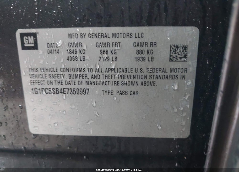 2014 CHEVROLET CRUZE VIN: 1G1PC5SB4E7350997